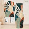 Women Plus Size Two Piece Set Printed Sleeveless Bodycon Dress 3 4 Sleeve Draped Cardigan