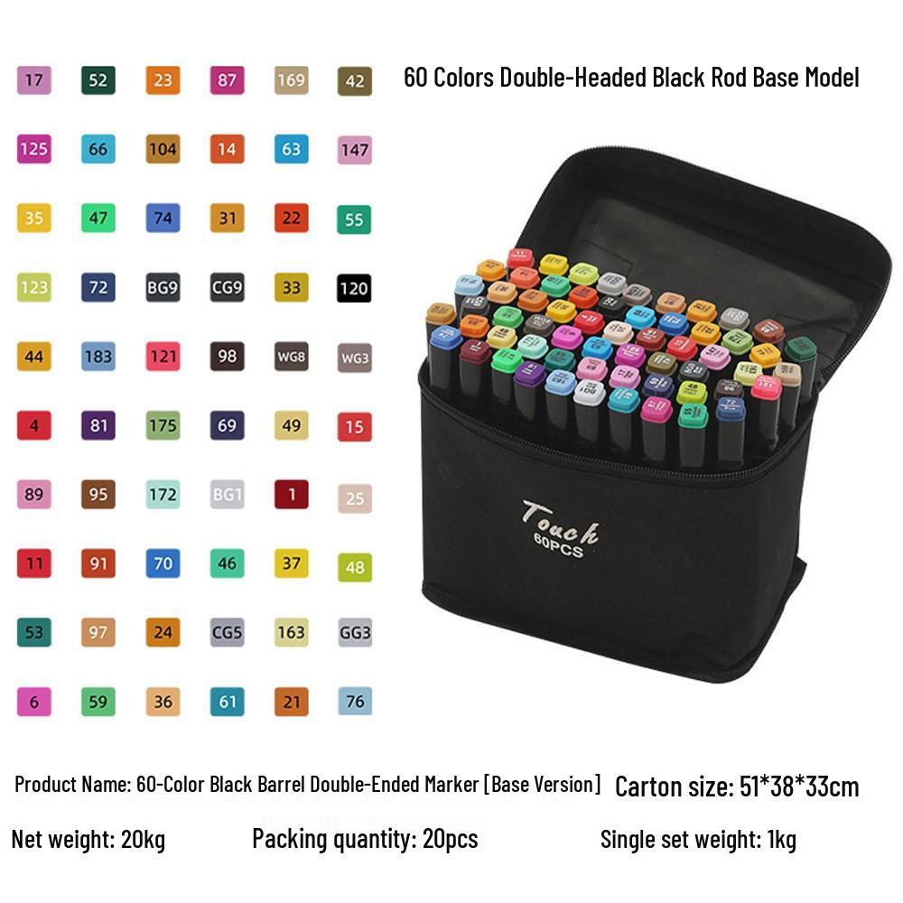 Touch Quick-Drying Double-Ended Alcohol Marker Pen Set - 24/48/80 Colors, Black Handle, Ideal for Kids' Art