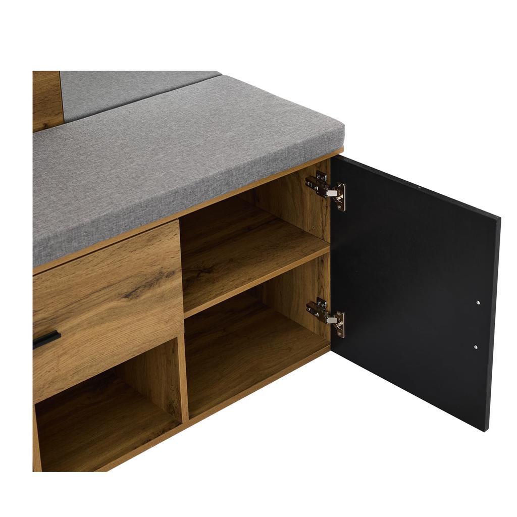 Flurgarderoben Set, Garderoben-Set Spiegel, Stylishe Schuhbank, Schuhschrank, Schublade, Regal, Kleiderhaken, Wandgarderobe Holzfarbe & Schwarz