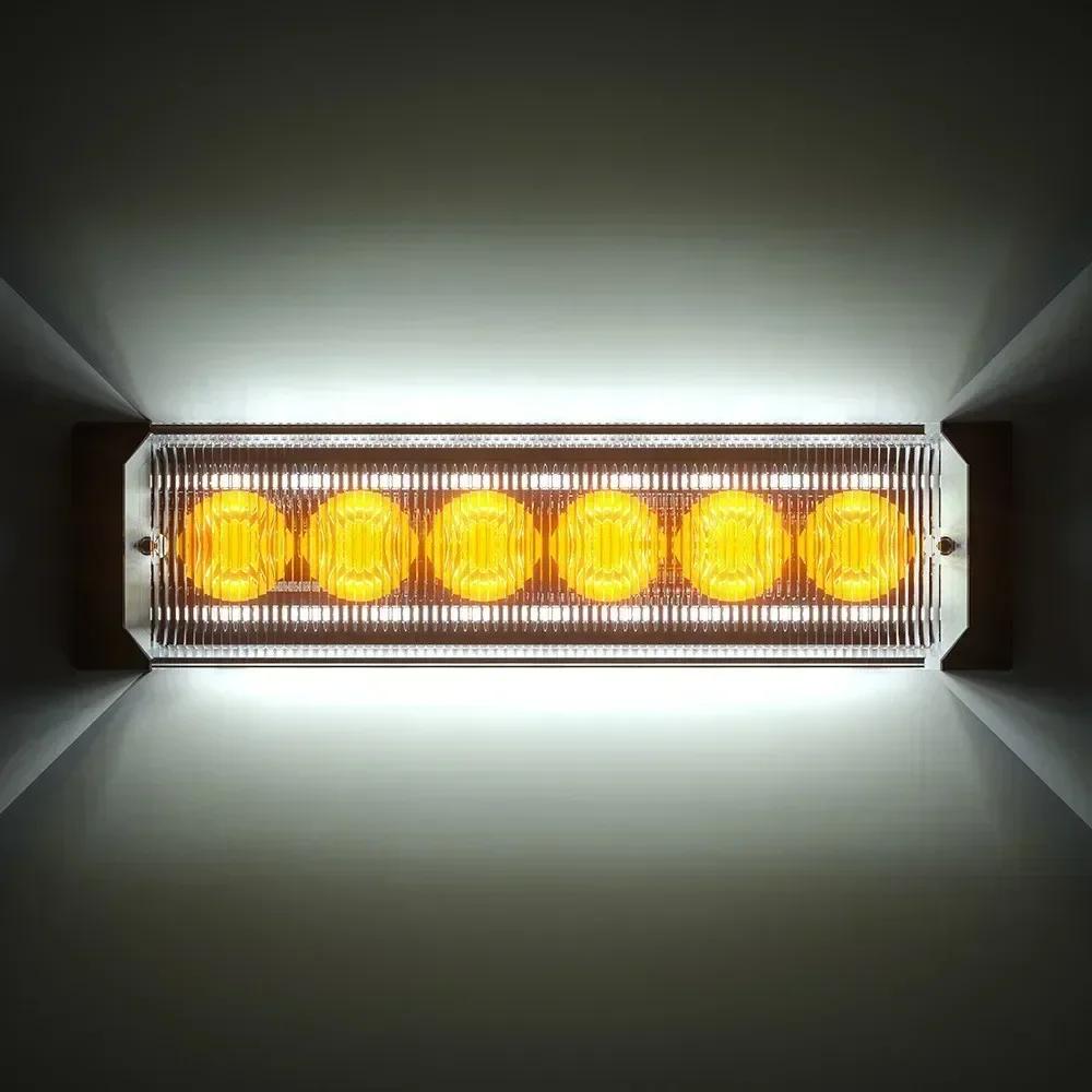 12V/24V 6SMD LED Warning Light Bar for Trucks - Amber/Yellow/Red/Blue Traffic Light with ABS Housing (Constant On)