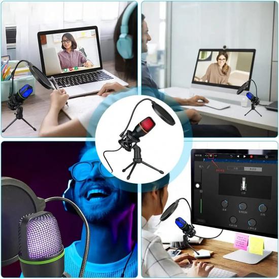 Condenser Microphone USB Wired For PC Laptop Computer Professional Gaming Accessories Kit Gamer Sound Live Streaming Podcast RGB