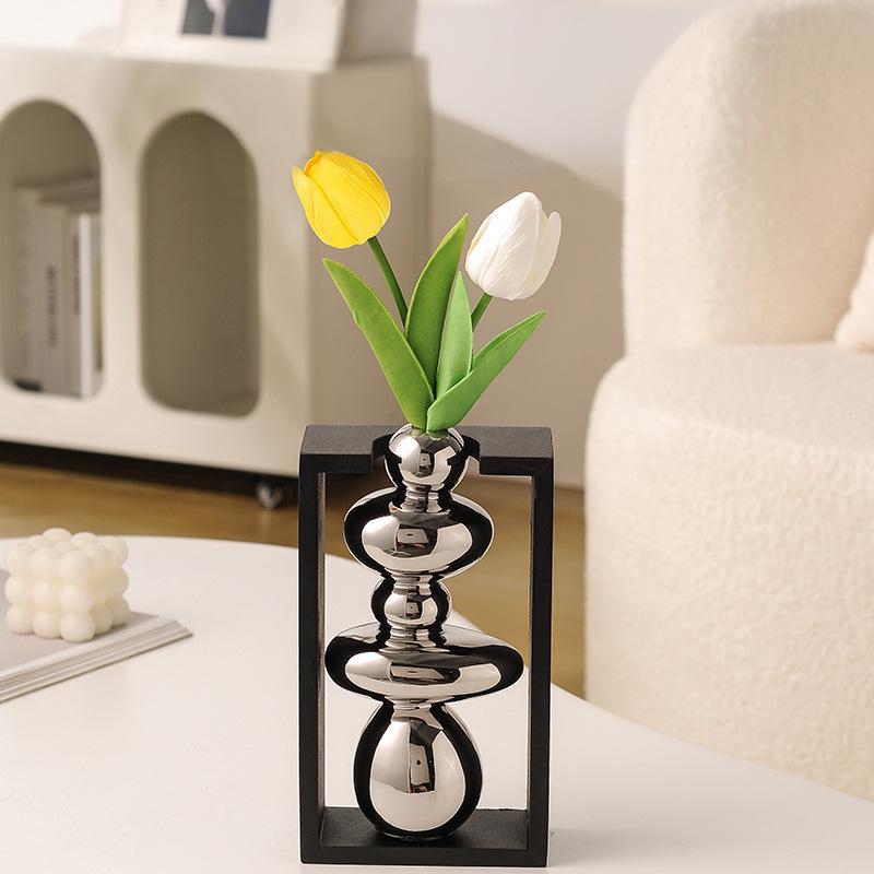 1PC Cobblestone Vase Ornament Nordic Pebble Shaped Vase Modern Flower Arrangement Container Table Decoration 21.5x12x6cm