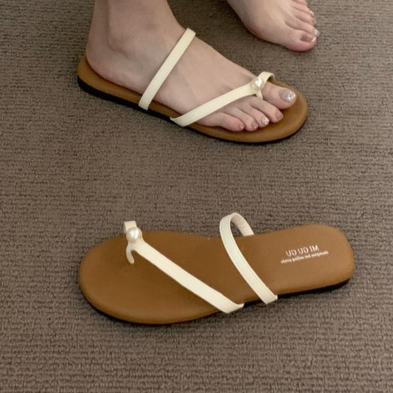 Pearl Women Flats Slippers New Clip Toe Shoes Casual Sandals 2025 Summer Trend Flip Flops Slingback Beach Woman Slides