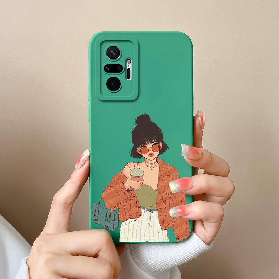 For Redmi Note 10 Pro Max Phone Case Cat Liquid Silicone Full Coverage Anti Drop Funda For Xiaomi Redmi Note 10Pro Max Bumper