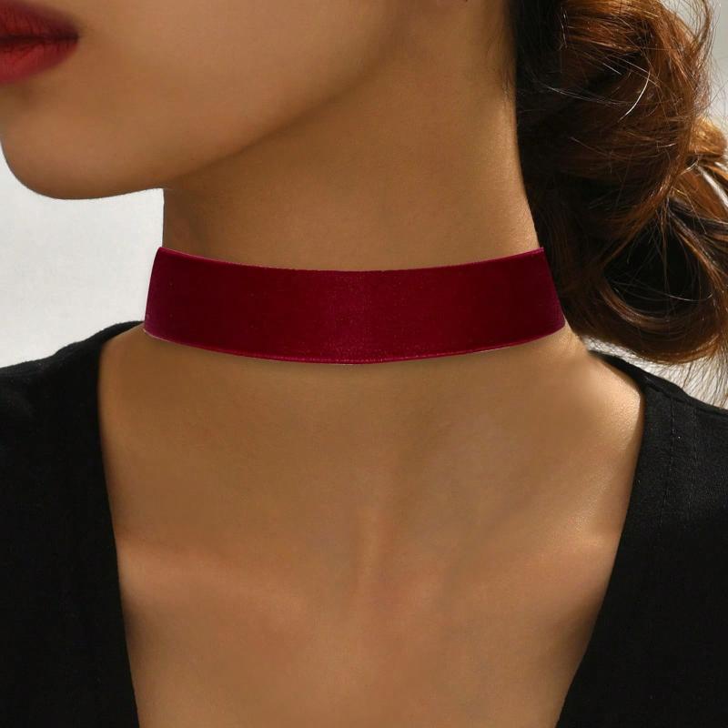 1 Stück Roter Samtstoff Sommer Schmaler Kragen Einfacher Choker Halskette Dekoration Für Frauen