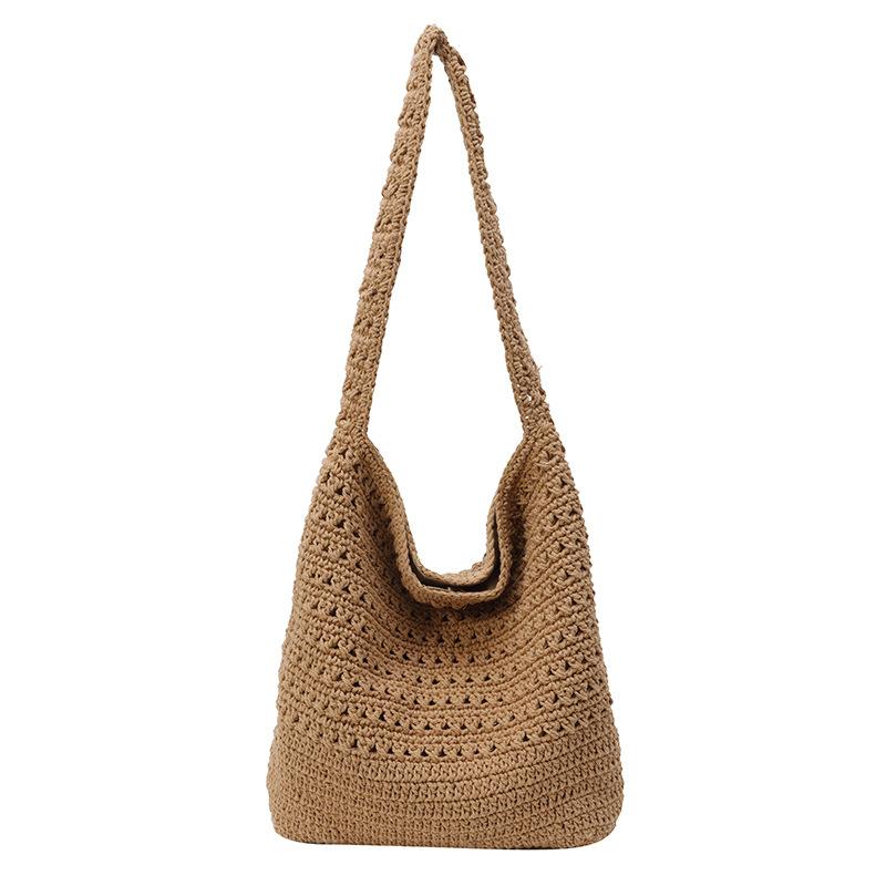 

Повседневная и непринужденная художественная плетеная сумка-тоут большой вместимости, легкая пляжная сумка на одно плечо для женщин хаки
