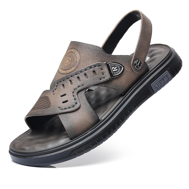 

Модные летние мужские мягкие сандалии из натуральной кожи, мужские шлепанцы-гладиаторы, мужские пляжные сандалии, удобная уличная обувь для ходьбы по воде 44 серый