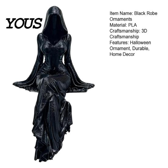 Non-fall Figurine Black Robe Girl Ornament, Gothic Dark Style Figurine, Durable PLA Material Ornament Halloween Sitter Sculpture, for E-sports