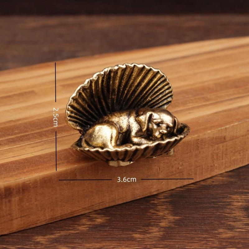 Sleeping Puppy In Shell Statue Vintage Alloy Sausage Dog Figurines Miniature Desktop Ornament Tea Pet Crafts Gifts Home Decor