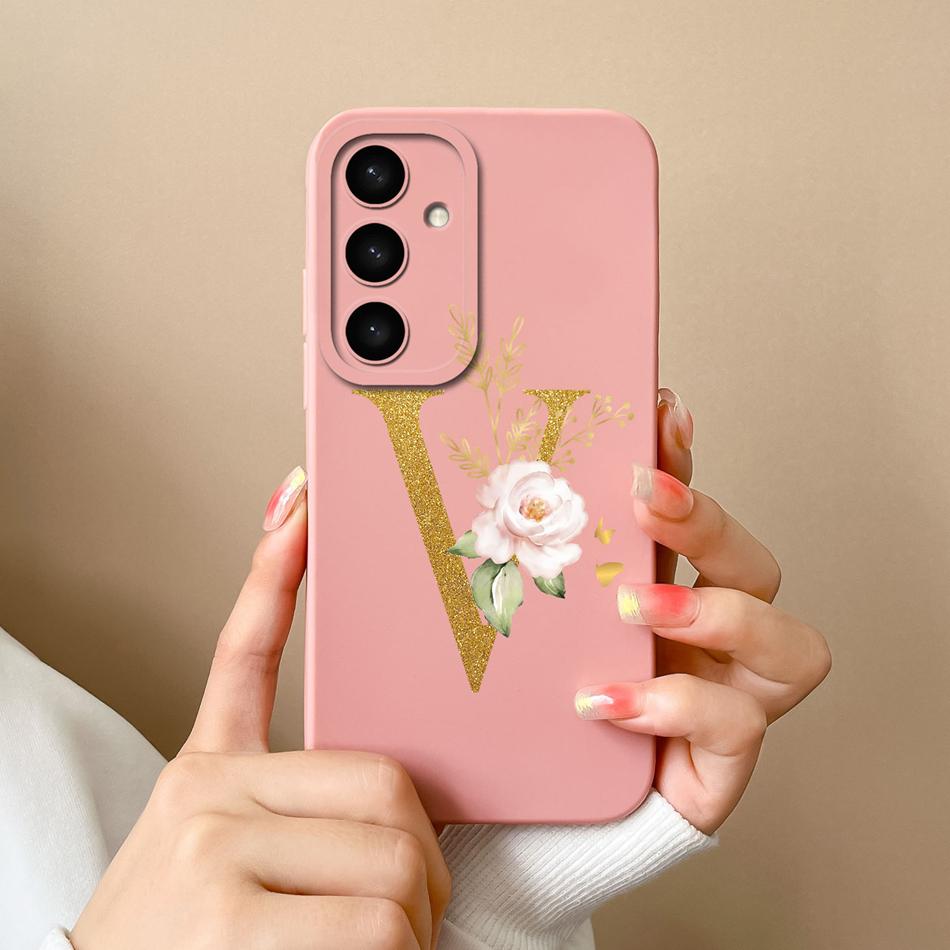 For Samsung Galaxy S25 Plus FE Case For Samsung S25 Ultra Rose Letter Back Cover Soft Liquid Silicone Anti Drop Phone Protectors