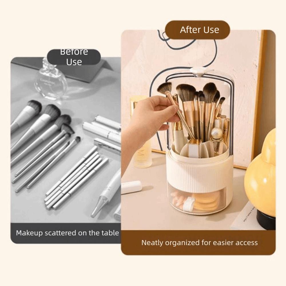 Round Makeup Brush Storage Box Plastic Lipstick Eyebrow Pencil Holder Dresser Table