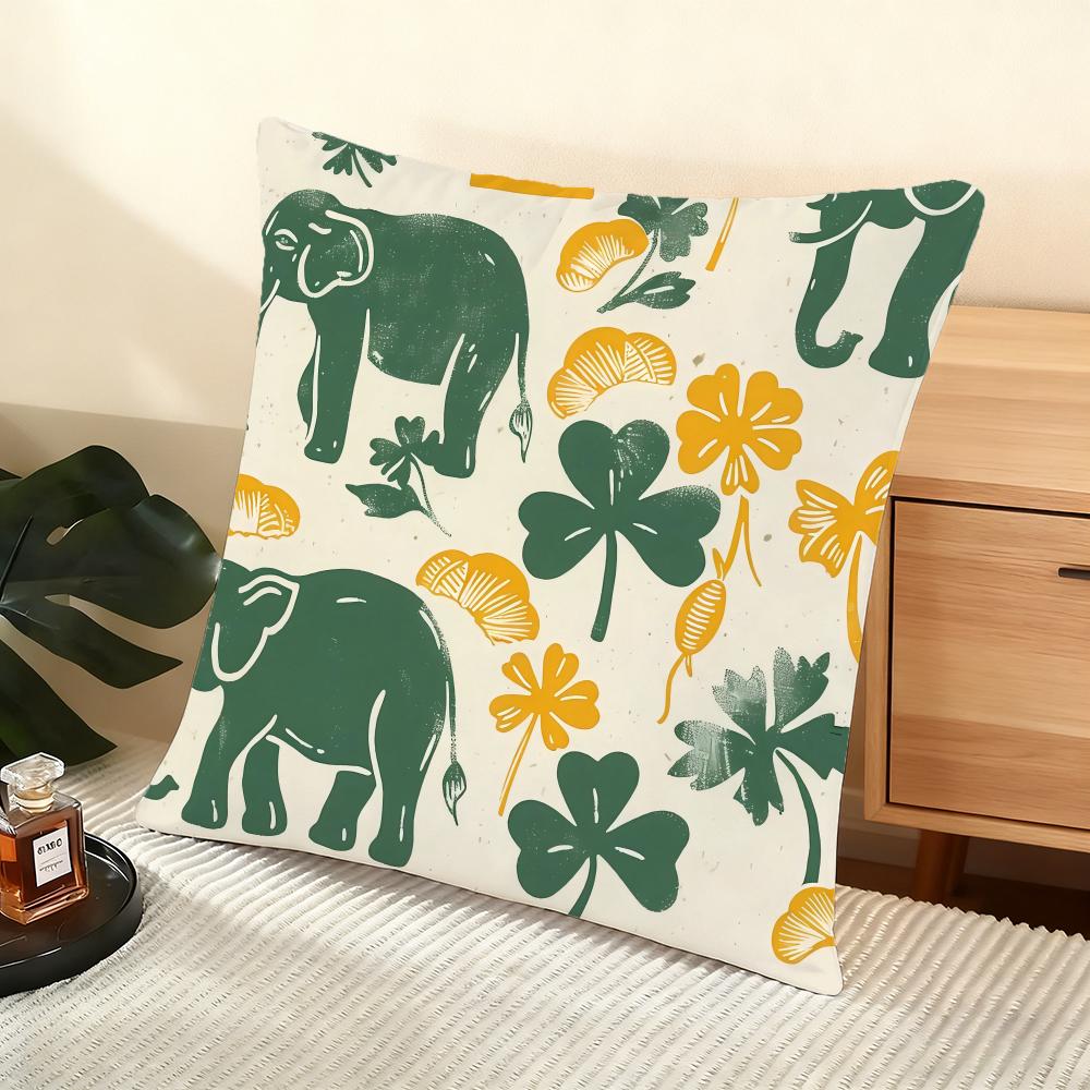 Elephant and flower Cushion Cover Soft Short Plush Pillow Cover Smooth Cozy Texture Aesthetic Cushion Case Home Decor