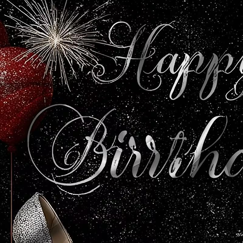 Black Glitter Happy Birthday Backdrop, Red Roses & Balloons for Photoshoot