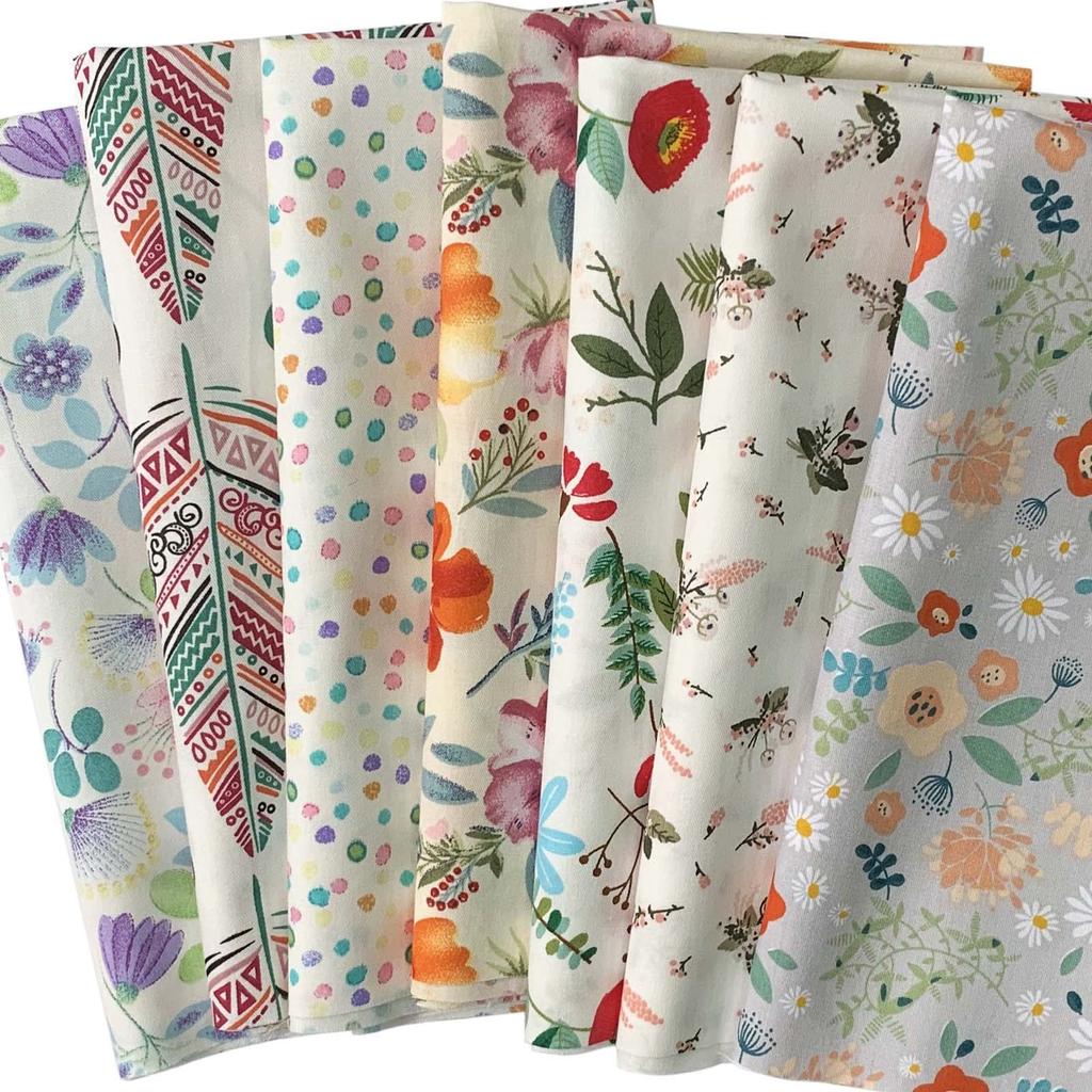 Japanese Pattern Cotton Fabric Set Cute Craft Perfect for DIY and More 7-Piece (Floral Pattern) - Fabric, 46x56cm, Crafts, Kits,