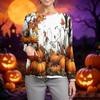 Women Casual Long Sleeve Button Up Cardigan Halloween Ghost Print Lightweight Knit Sweater Top for Caregivers and Everyday Wear