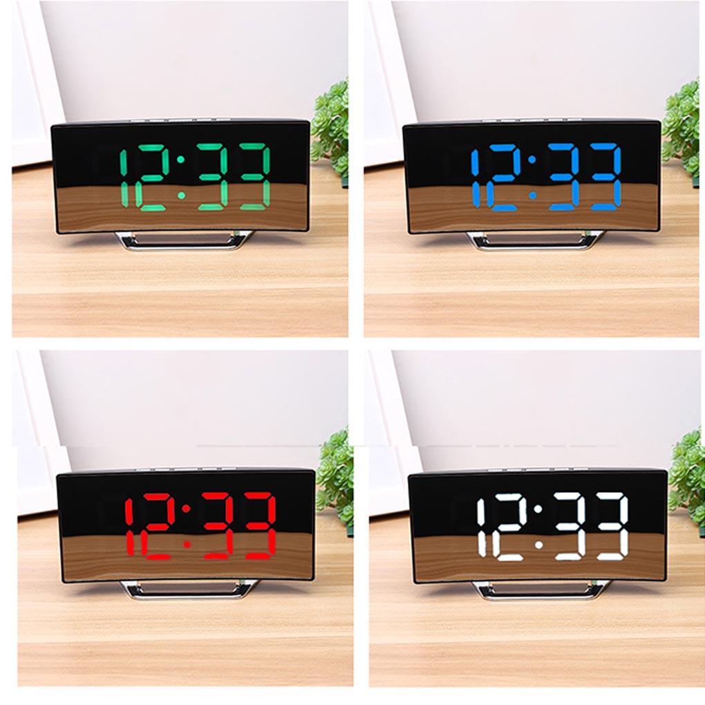Curved Screen Mirror LED Digital Clock Creative Digital Alarm Clock with Large Display USB Charging Powered Bedside Table Clock