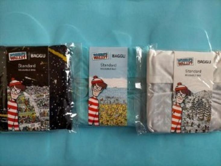BAGGU Standard Size Set of 3 Eco Bag -Find Wally / ski / space / beach