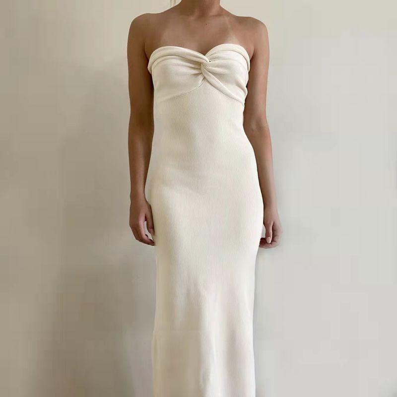 

Fashion Wind Cross off-Shoulder Fashion Sexy Tube Top Knitting Dress Knitted Tube Top Dress White XL