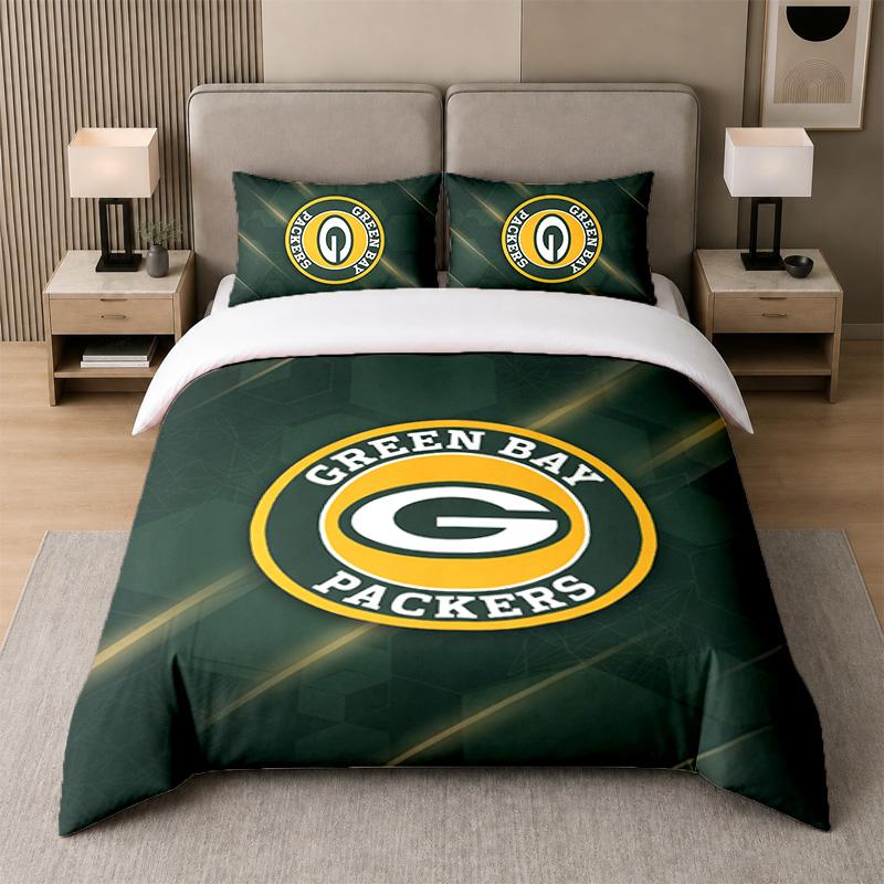 3Pcs Bedding SetGreen Bay Packers Soft Bed Sheet and Two Pillowcases Home Bedroom Decor