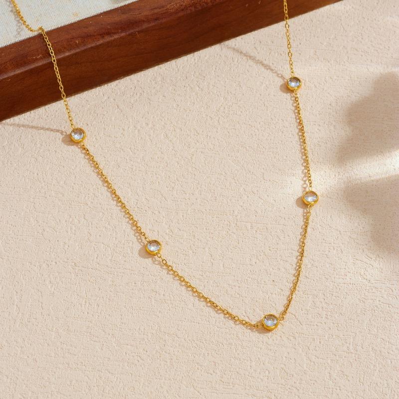 Gold Zircon Station Necklace Dainty Choker For Women