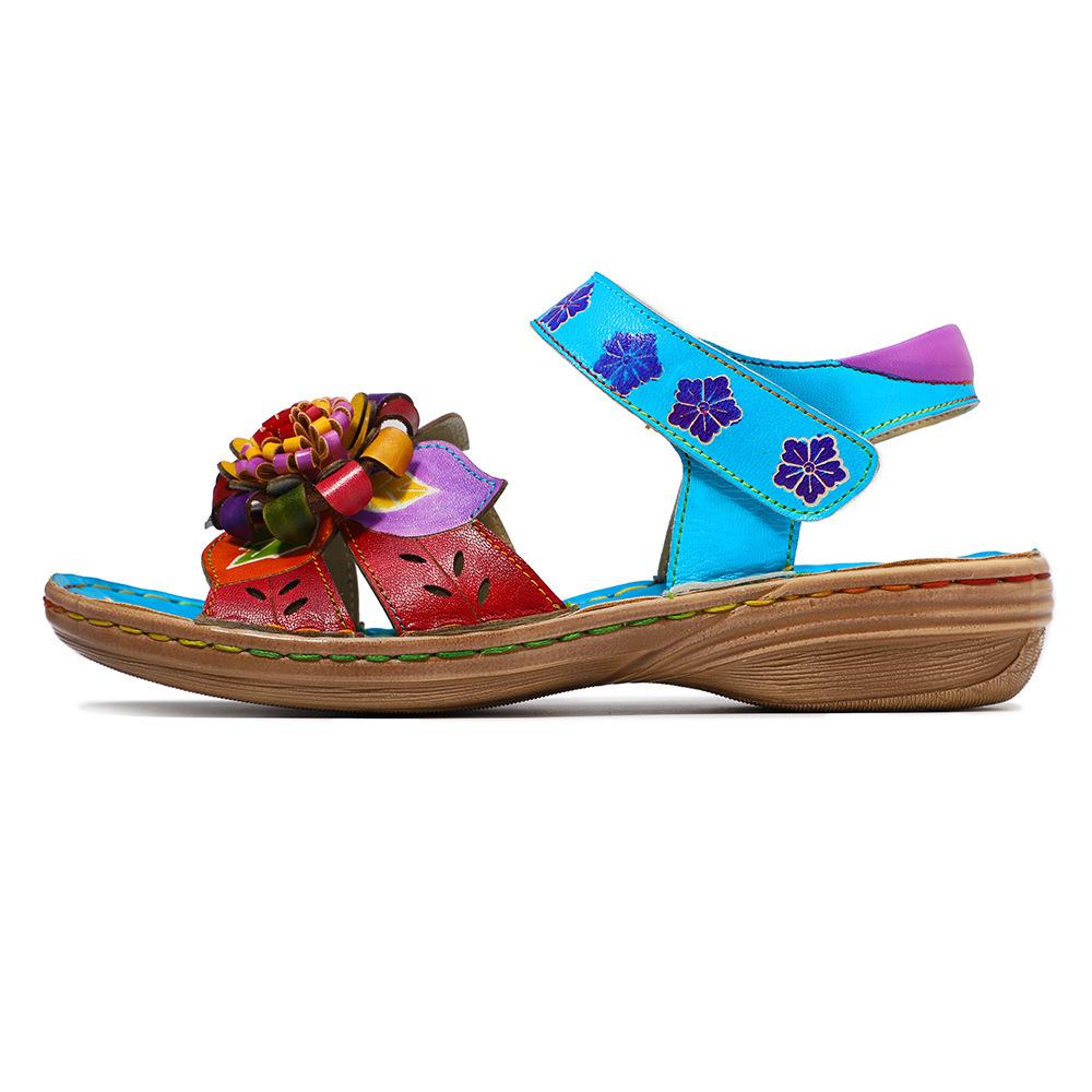 Peep Toe ploché sandály retro ručně vyráběné z pravé kůže měkká podrážka Pohodlné prodyšné dámské boty