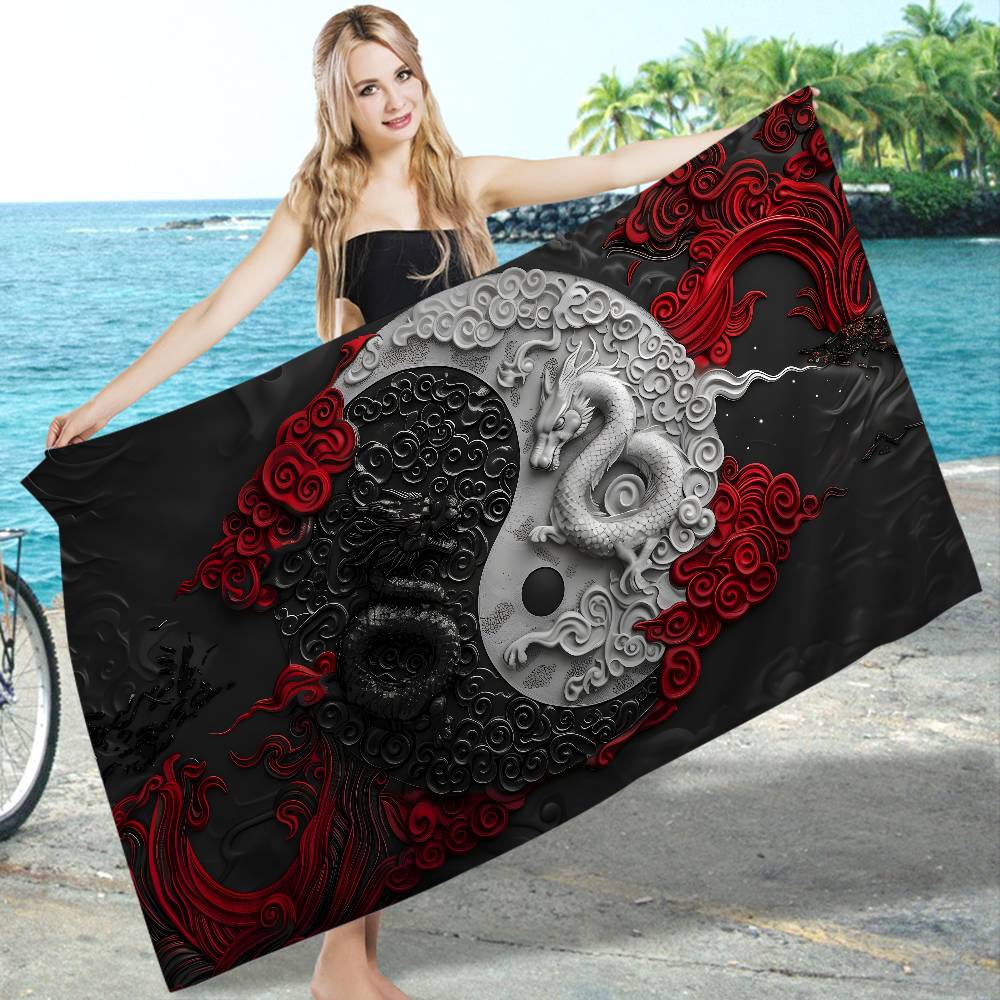 Chinese Tai Chi Bagua Yin Yang Anime Beach Swimming Towel Soft Absorbent Washcloth Children's Gifts for Kids Travel Camping Gym
