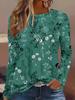 Camiseta feminina com estampa floral 3D pequena, elegante, de manga comprida, gola redonda, tops normais para férias, fim de semana, primavera e outono