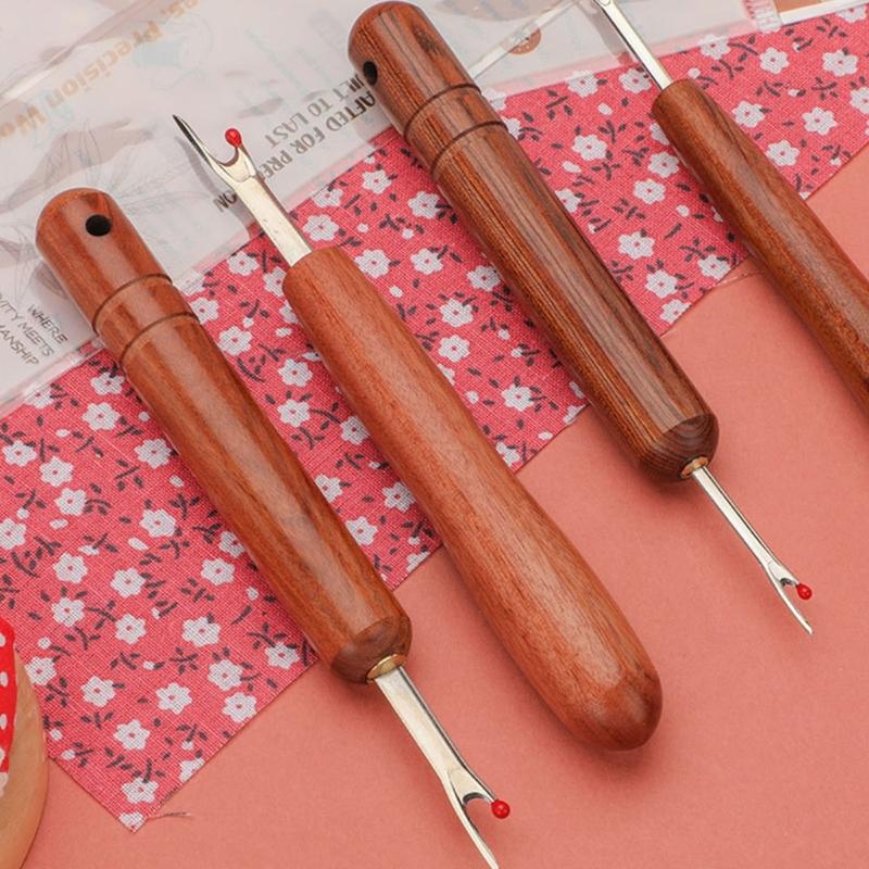 Pack of 4 Crosses Stitching Seam Ripper Featuring Wood Handle for Thread Removal and Comfortable Ergonomic Grip