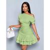 JPNTKY Vestidos Casuales de Manga Corta con Estampado de Color Sólido para Mujer, Moda Verano Primavera