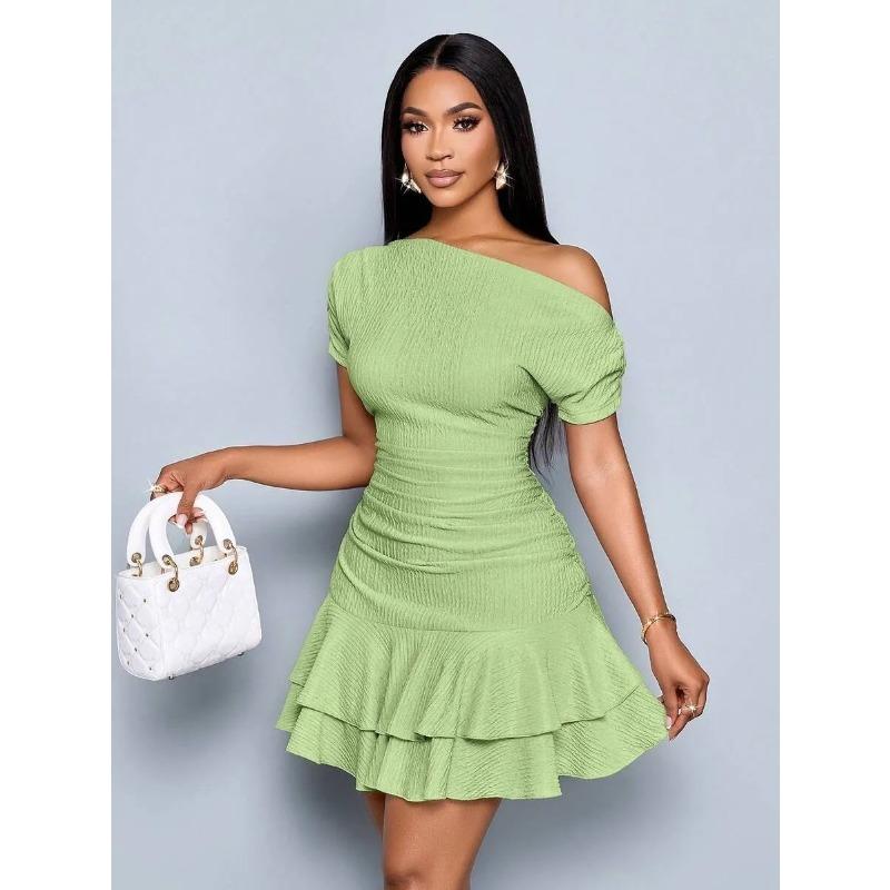 JPNTKY Vestidos Casuales de Manga Corta con Estampado de Color Sólido para Mujer, Moda Verano Primavera