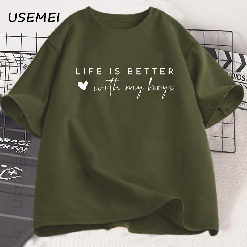 Life Is Better with My Boys TShirt Mom of Boys T Shirt Mothers Day Tshirt Cotton Printed Short Sleeves Funny Graphic Tee Shirt