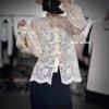 Chinese Style Embroidered Crochet Lace Stand Collar Long Sleeve Shirt - Early Spring Collection