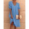 Solid Color V-neck Short Sleeve Dress Women Solid Color and V-neck Short Sleeve Dress