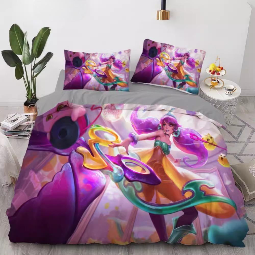 Zestaw pościeli z mikrofibry League of Legends Kołdra puchowa dla dzieci Nastolatków Dorosłych Wzór gry Dekoracja pokoju 3 sztuki