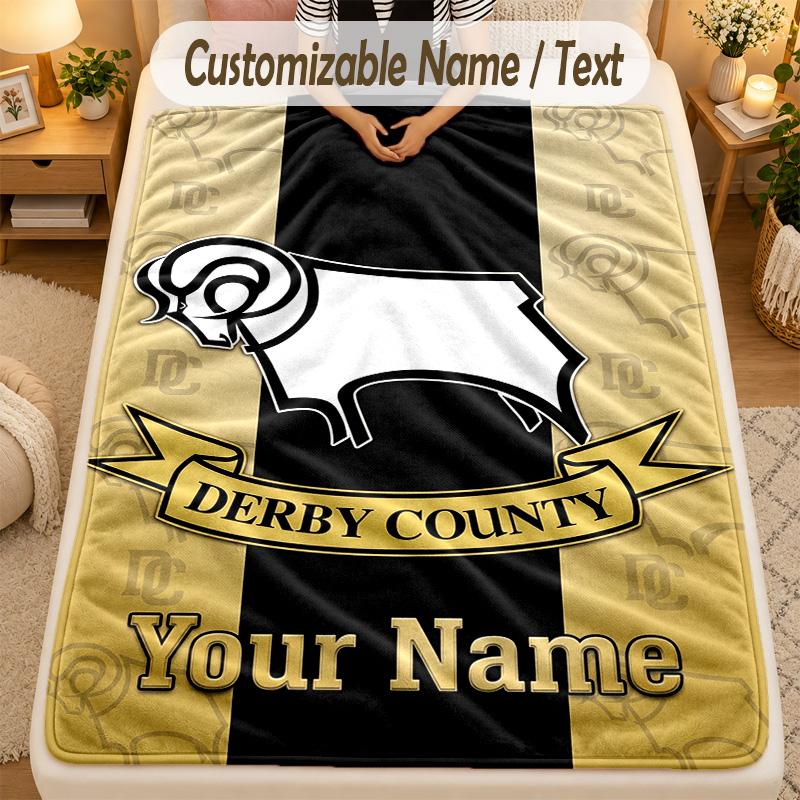 Flannel BlanketDerby County Custom Name Text Personalized Soft Warm Throw Blanket Home Decor Gift