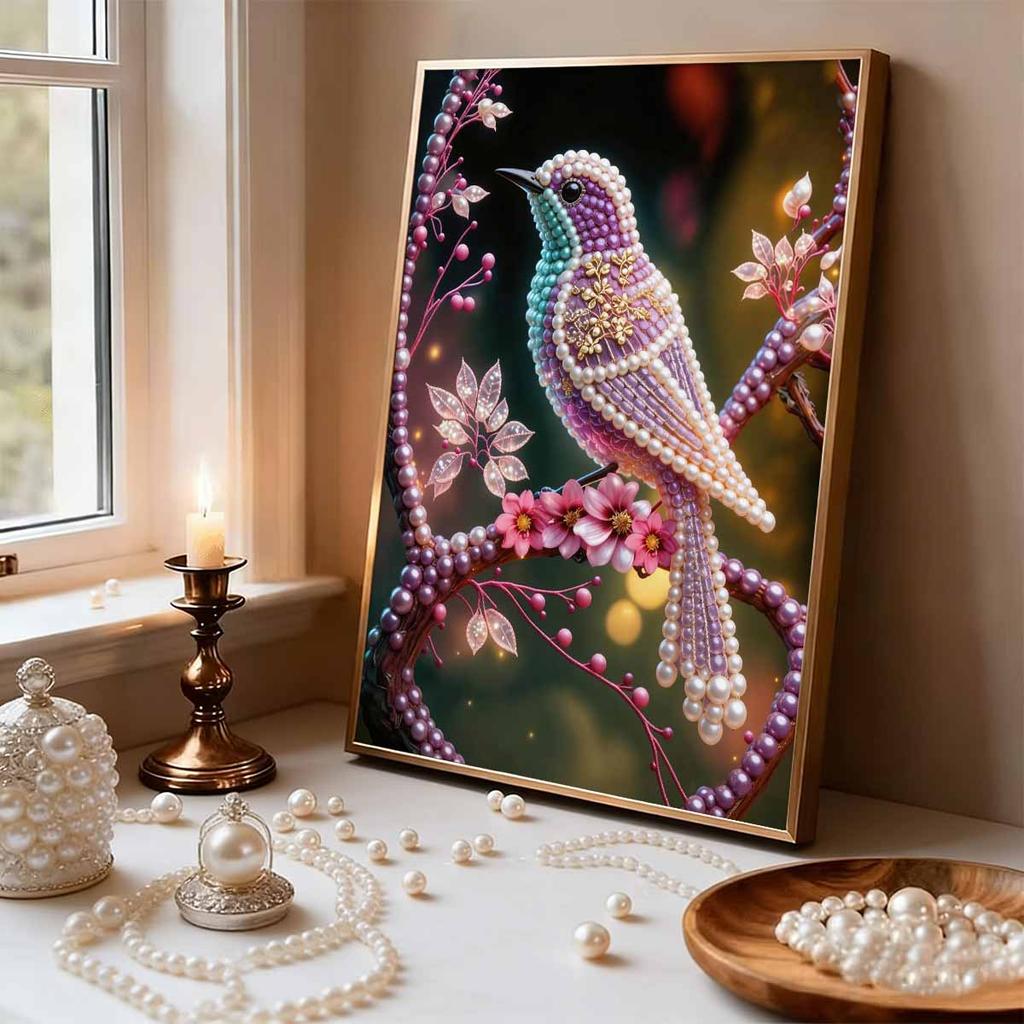 5D DIY Frameless Pearl Painting The Little Bird Pattern Painting Kit, Suitable for Home Living Room Bedroom and Other Wall Decoration Art Paintings
