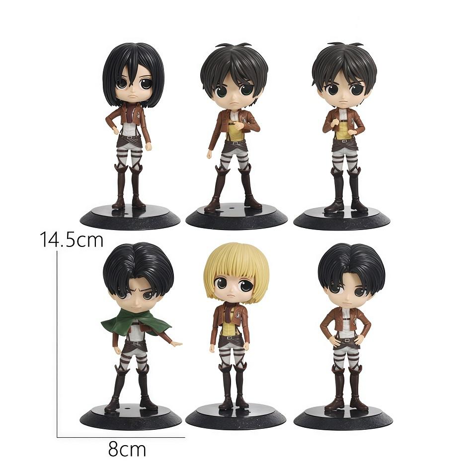 6pcs Anime Attack on Titan Anime Eren Levi Hange Zoe Erwin Smith Mikasa Ackerma PVC Action Figure Model Toy
