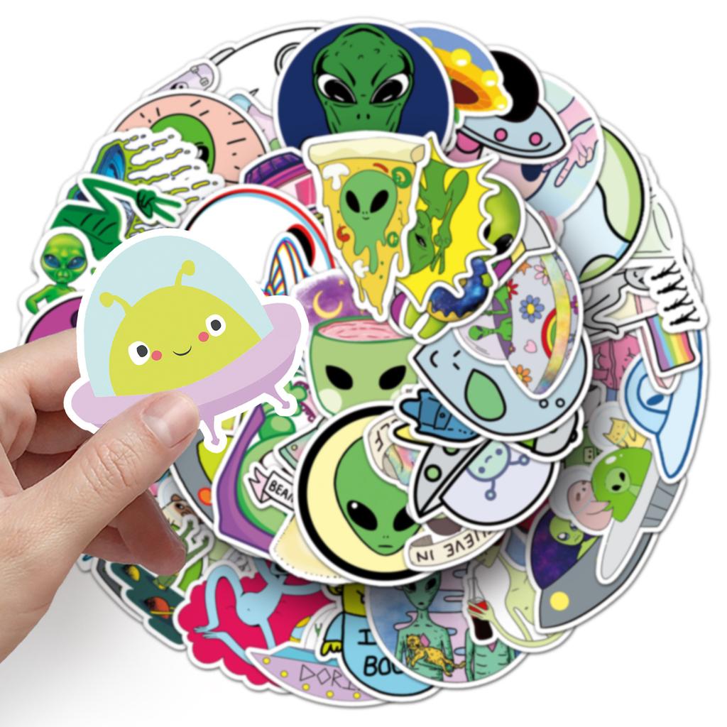 50 Alien Doodle Persönlichkeit Cartoon UFO Dekorative Skateboard Wasserbecher PVC Koffer Aufkleber