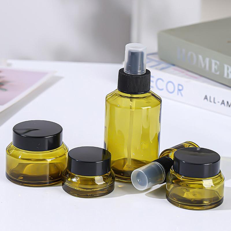 15Ml-60Ml Empty Refillable Bottle Green Glass Diy Cosmetic Bottle Cream Lotion Jar Pump Bottle For Shampoo Portable Travel