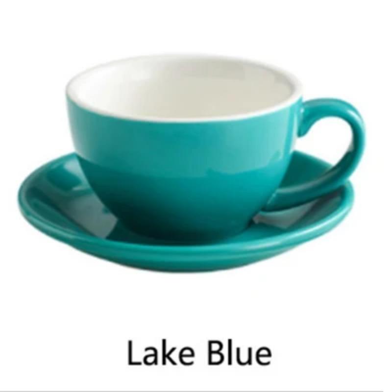 European Style 300ML Solid Color Coffee Cup and Saucer Gift Ceramic Cappuccino Latte Cup Cup and Saucer Set Multi-color Optional