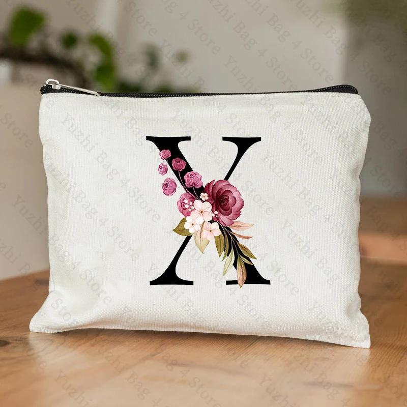

A-Z Alphabet Cosmetic Storage Bag Initial Graduation Gifts for Teacher Flowers Print Toiletry Bag for Bridesmaids Wedding Gifts