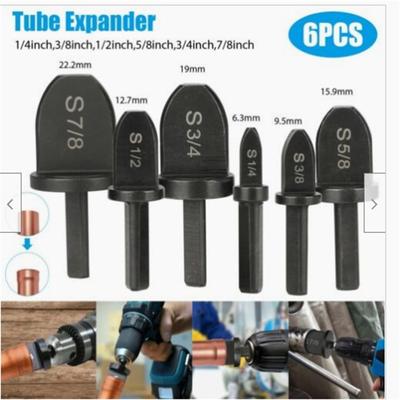 6pcs Flaring Tube Air Conditioner Copper Pipe Expander Bearing Steel Swaging Tool Drill Bit Set