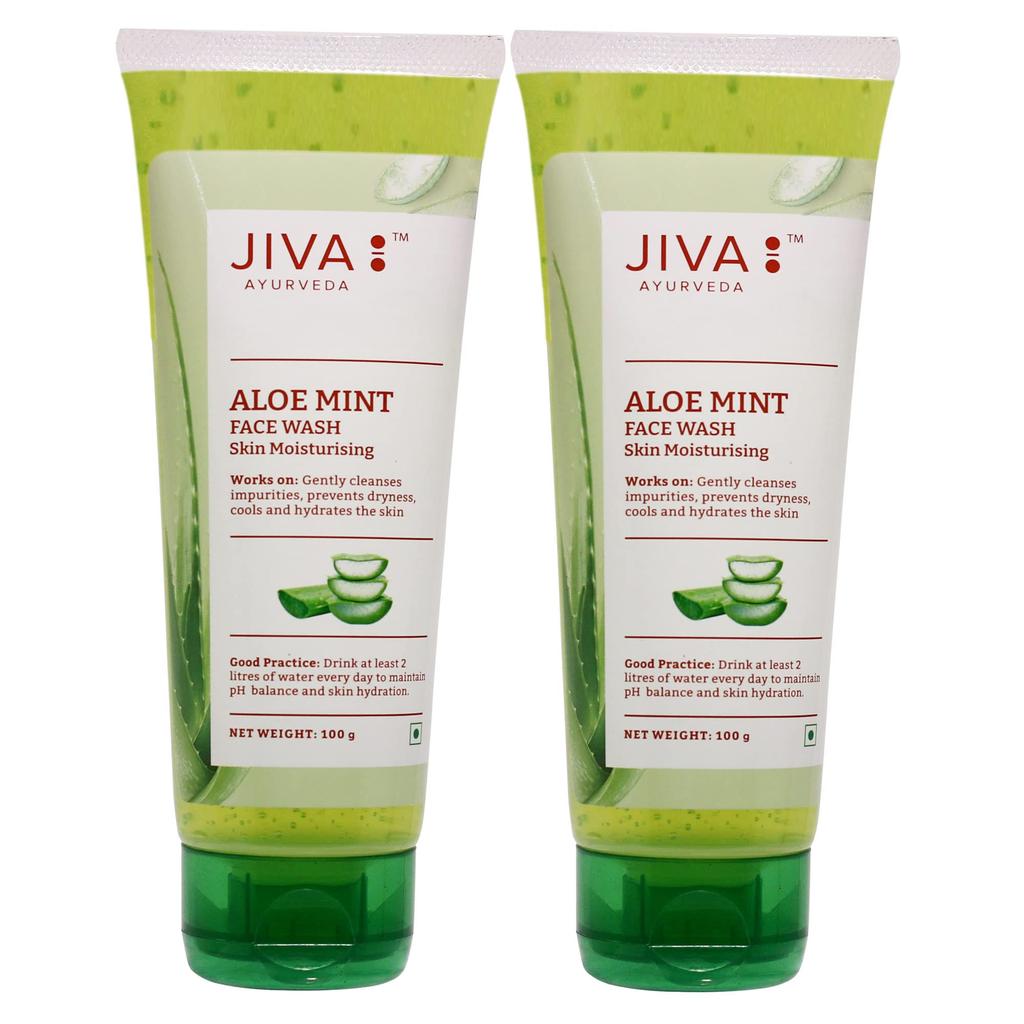 Jiva Aloe Mint Facewash 100gm | 100% Pure & Natural | Deep Cleanses Pores, Hydrates Skin & Reduces Sebum Production | Prevents Acne, Blemishes, Bla