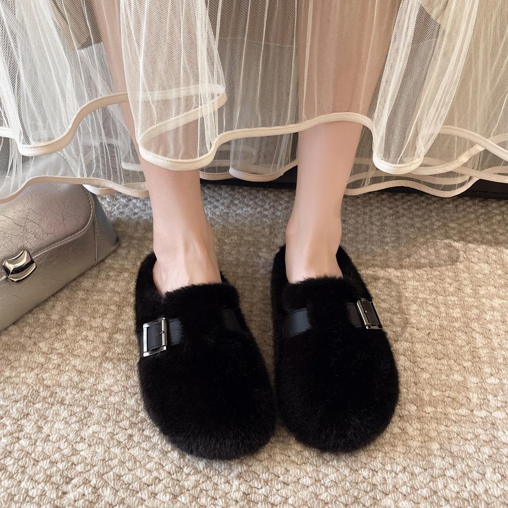 2025 new autumn and winter high-end plush cotton slippers = fashionable bag head fluffy slippers for women