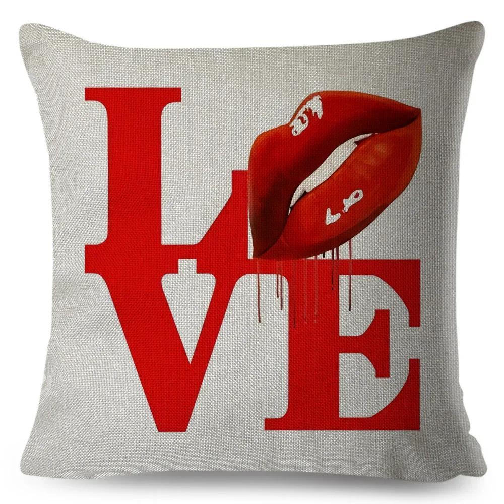 Nordic Style Love Heart Letter Pillowcase Decor Flower Printed Pillow Case for Home Car Sofa Polyester Cushion Cover X