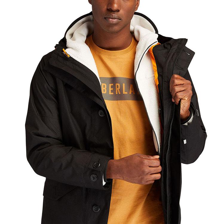 Timberland Outdoor Fleecegefütterte Drei-in-Eins Kapuzen-Logojacke Herrenjacke Schwarz A448C-001