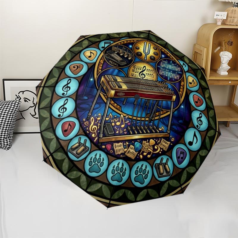 Harmonious Musical Harmony pattern umbrella, portable and foldable design, 8 ribs, a casual accessory for Halloween, Christmas, and birthday gifts.