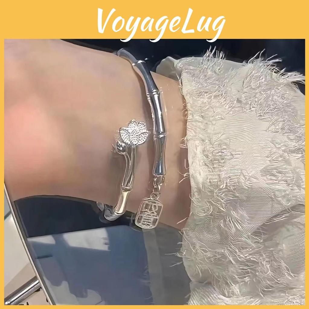 Trendy Geometric Lotus Bamboo Bracelet Chic Alloy Bangle Womens Gift Jewelry