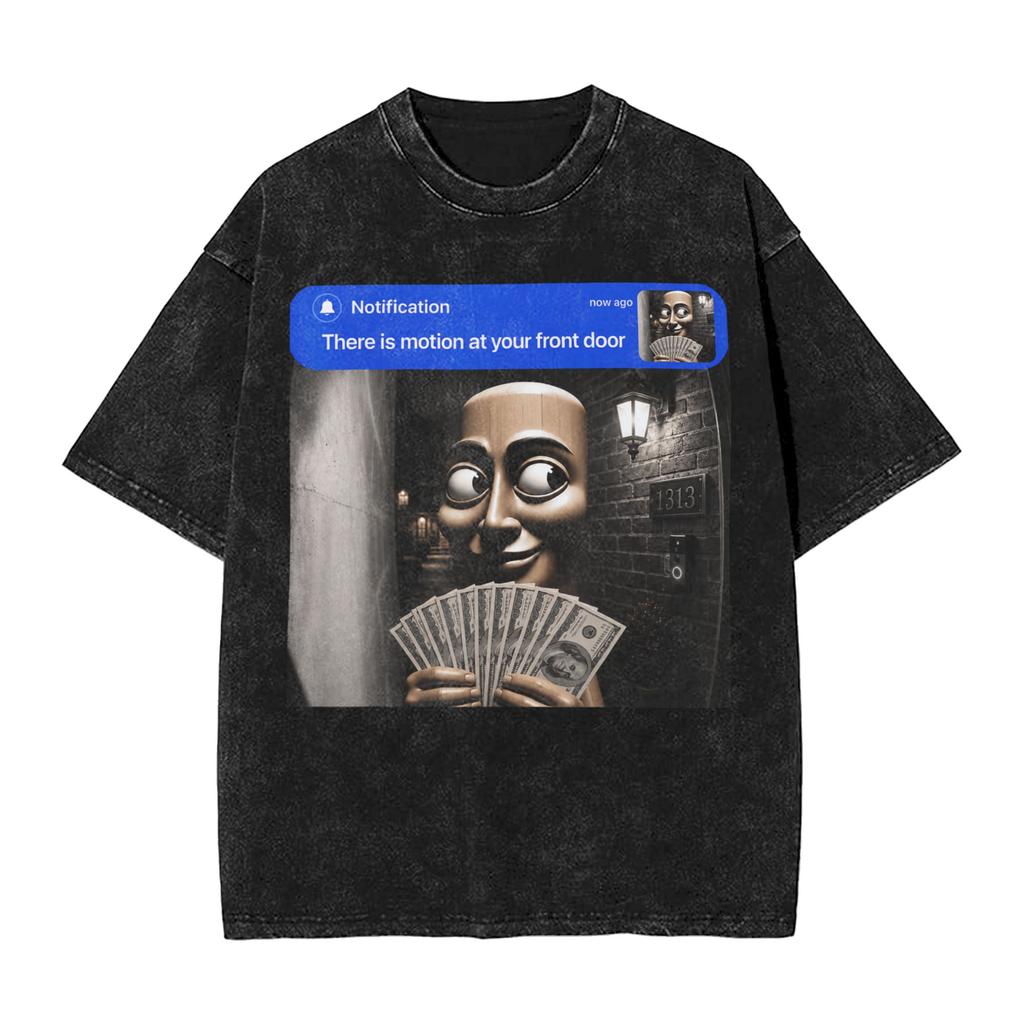 There Is Motion At Your Front Door Tung Tung Tung John Pork Men T Shirts Washed Vintage Tee Shirt Short Sleeve Crewneck Tshirt