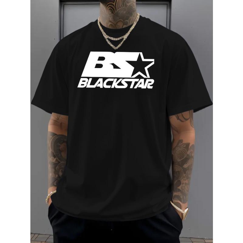 

European sizes [Plus Size Graphic T-Shirt] Black Plus Size Casual Graphic Tee with White B & S Design Featuring Black Star and BLACKSTAR Text S чёрный